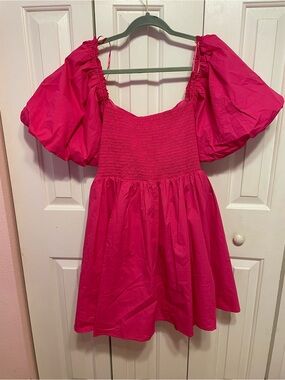 Women’s ' Puff Sleeve Smocked Bodice Dress - Hot Pink